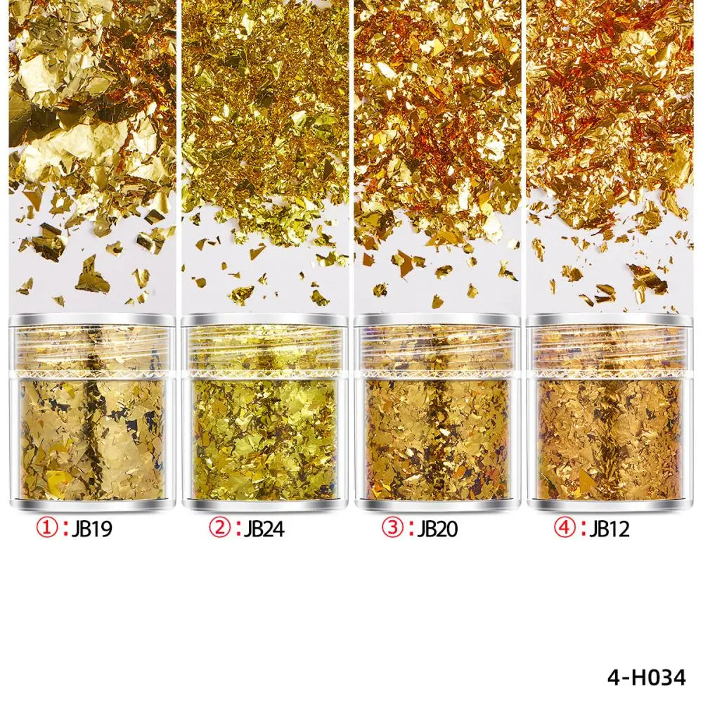 4Bottles/Set Gold Foil Leaf Flake Craft For Epoxy Resin Mold Jewelry Making Decoration Gold Foil Paper Nail Art Glitter Supplies