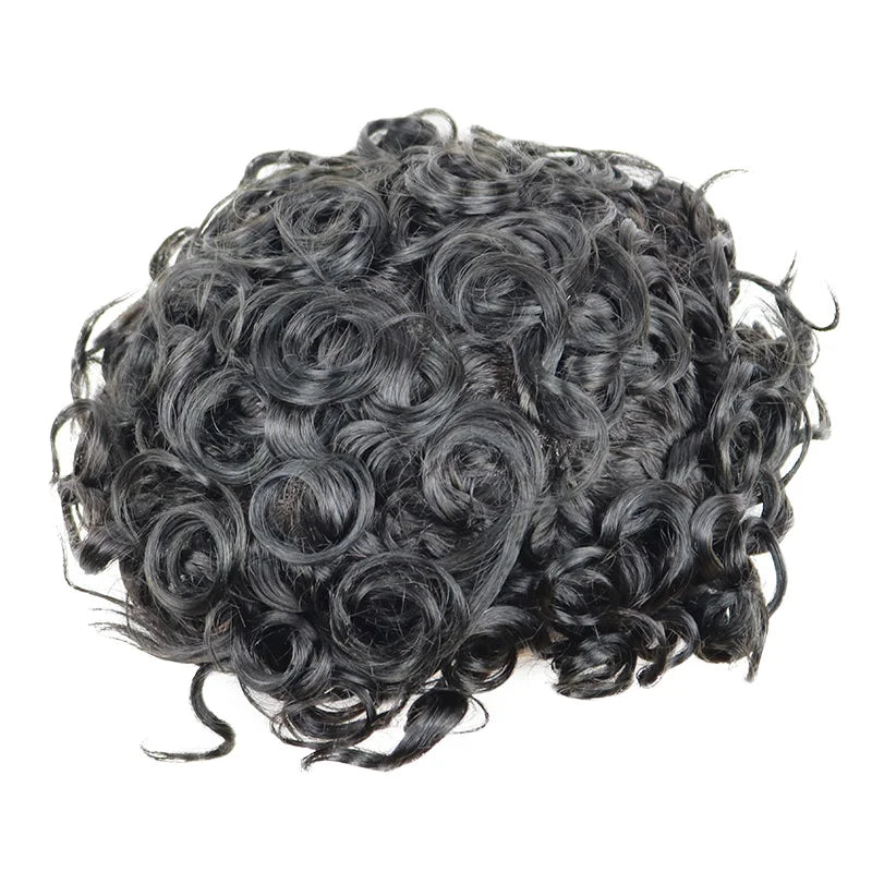 Durable 28mm Curly Men Hair Pieces System Prosthesis Capillary Natural Hairline Human Hair Men Toupee Full Skin PU Base Wig