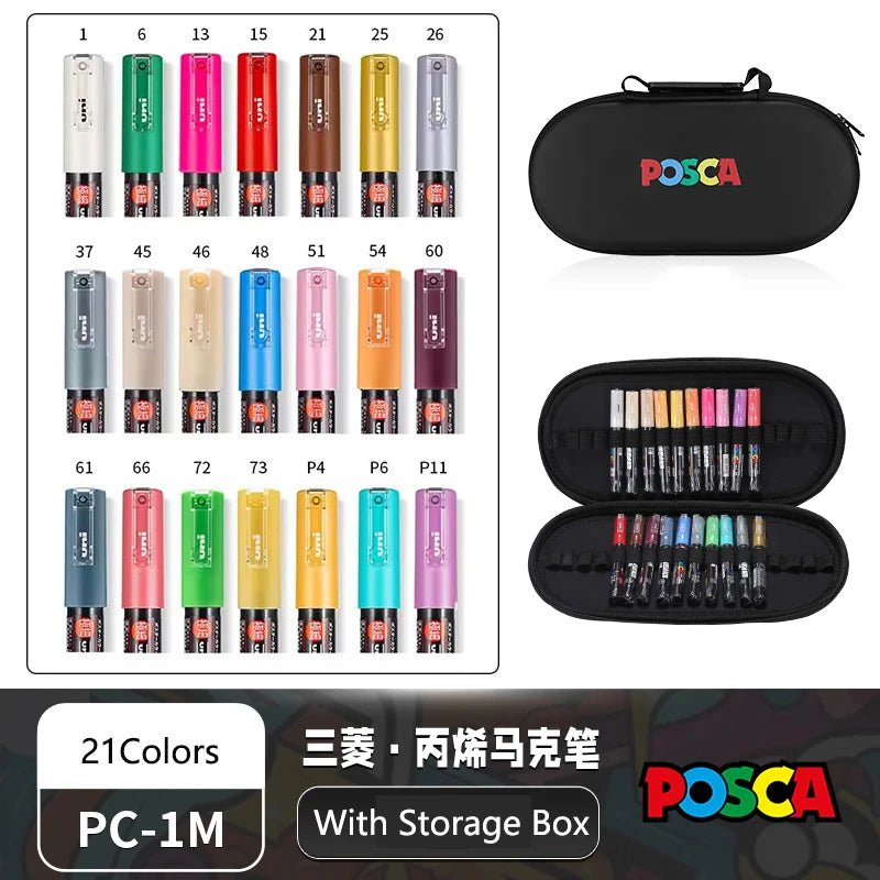 POSCA Acrylic Markers Organized in Bags, 0.7-2.5mm School Coloring Pens, Handy Original Japanese Professional Art Paint Supplies
