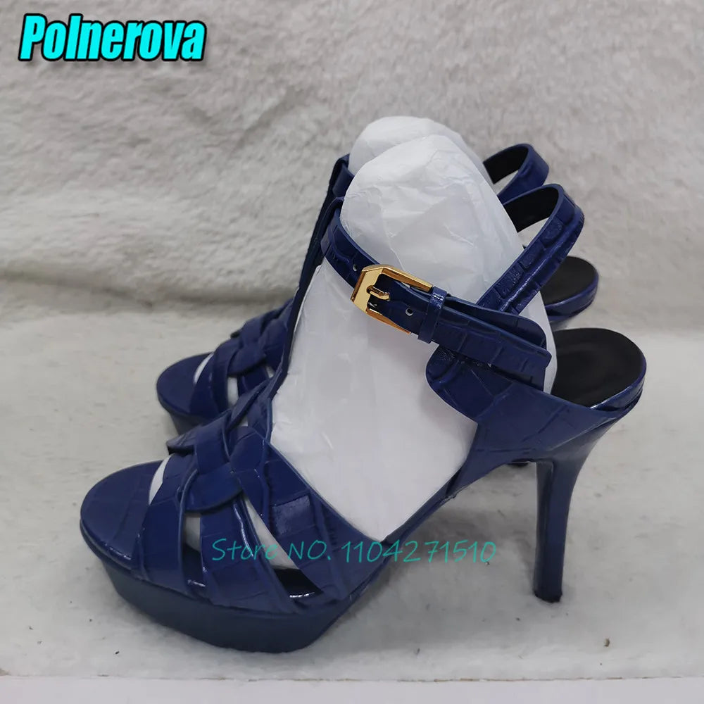 Summer Platform Gladiator Sandals Brand Design Peep Toe Ankle Buckle 10CM High Heels Classic Leather Party Wedding Women's Shoes
