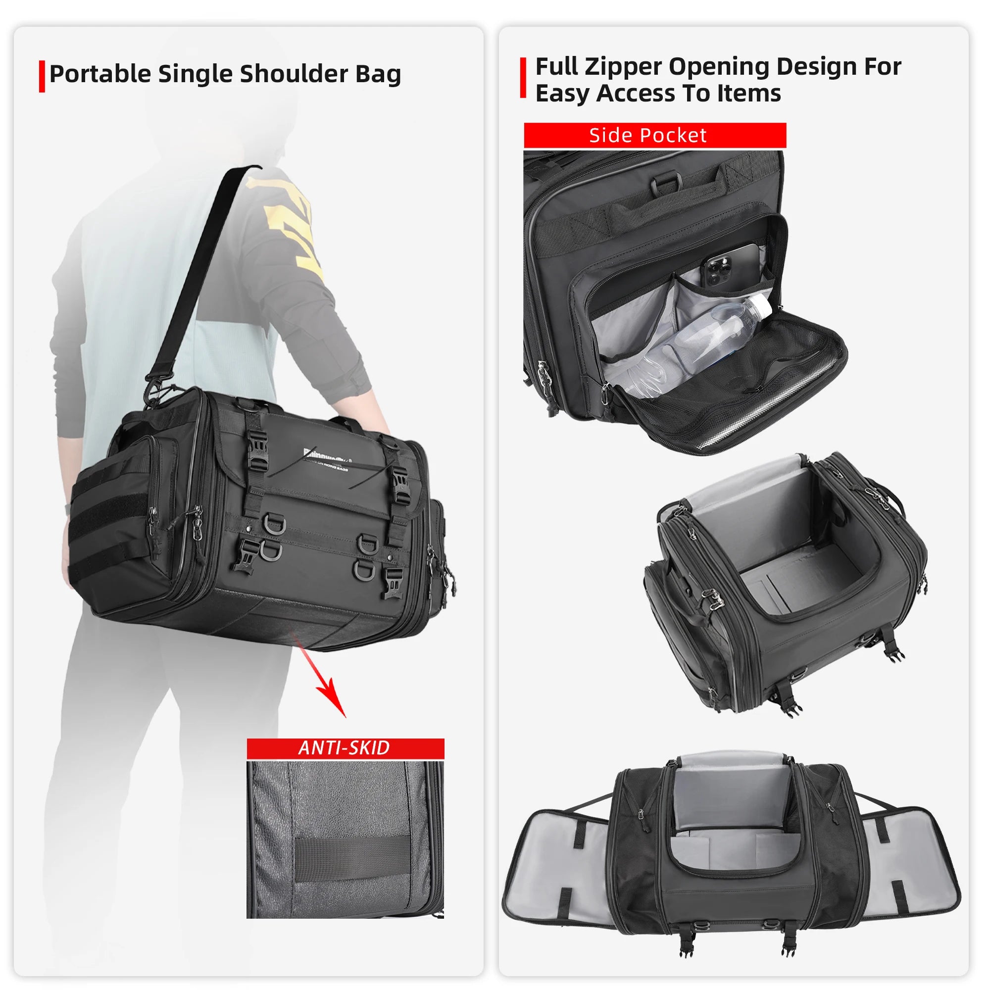 Rhinowalk  Motorcycle Tail Bag 26L/45L/60L/80L Waterproof Expandable Motorcycle Bag Large Capacity Travel Motorcycle Rack Bags