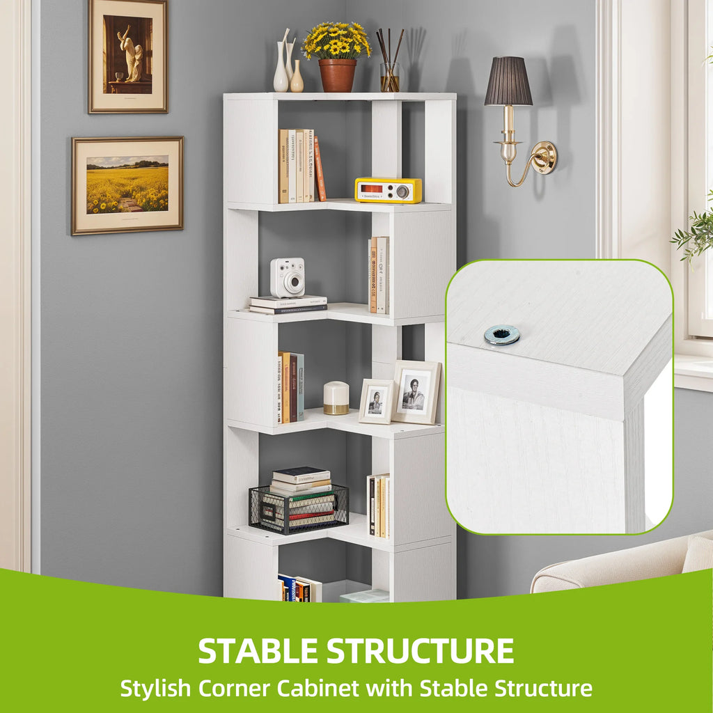 YITAHOME Wooden 5-Tier Corner Bookcase - Floor Standing Display Shelf 54x40x159.5cm for Living Room/Office