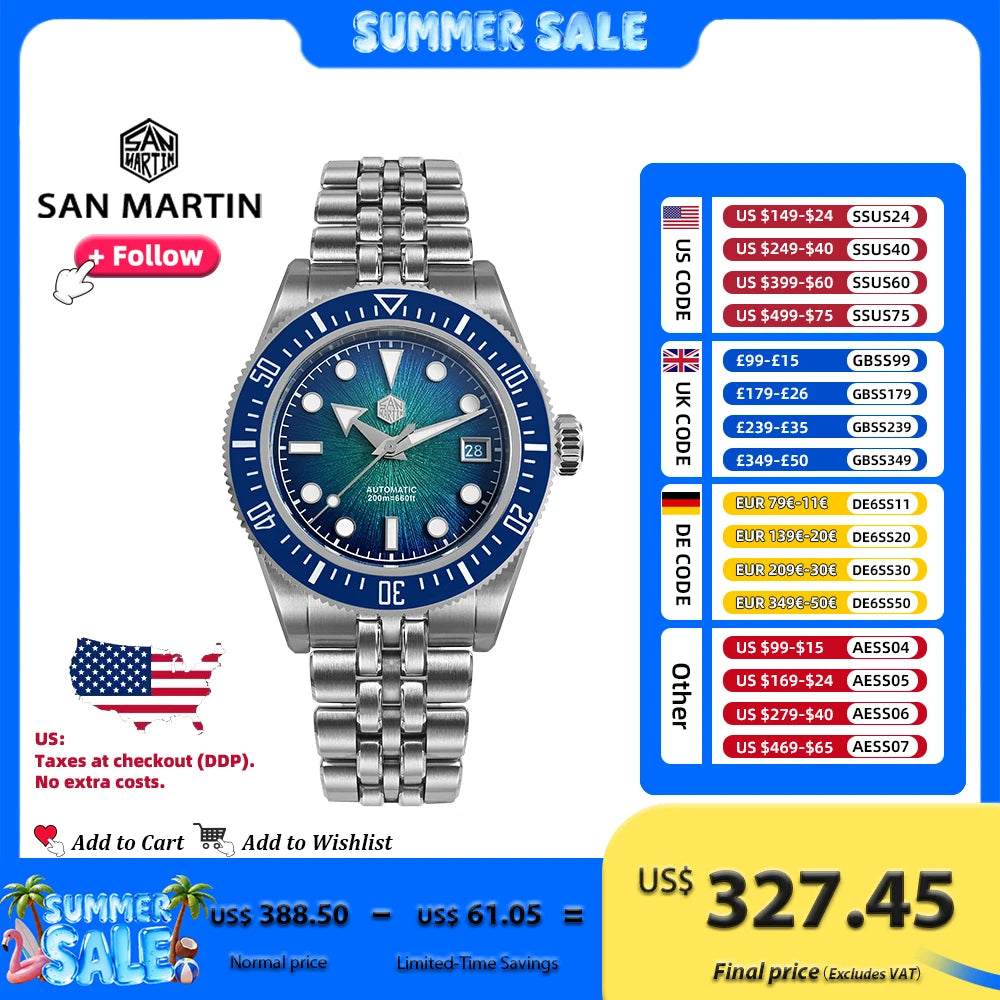 San Martin 40mm Men Diver Watches Original Design High-end Luxury Man Watch Miyota 9015 Automatic Mechanical Waterproof 20Bar