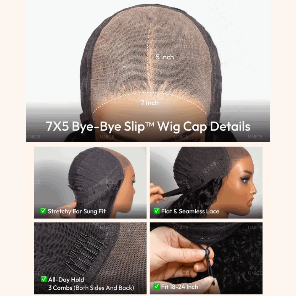 UNice 7x5 Bye Bye Slip™ Lace Golden Blonde Balayage Highlights Water Wave Wig With Drawstring Wear Go Glueless Human Hair Wigs