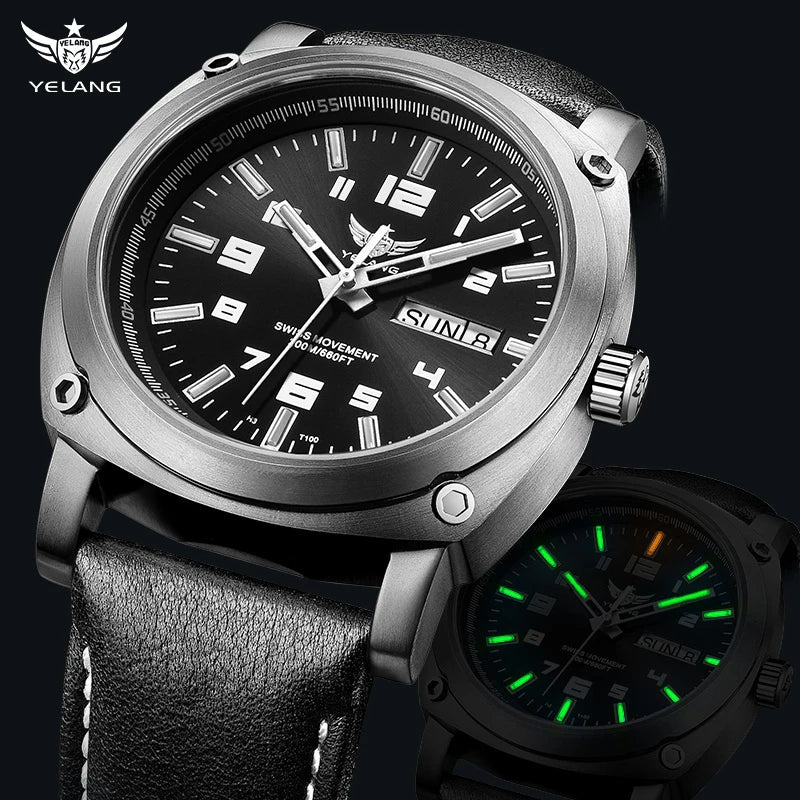 YELANG Men Automatic Watches Titanium Alloy Case H3 T100 Gas SelfLuminous 200M Waterproof Mechanical Wristwatch Sapphire V3.4