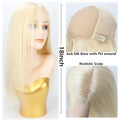 Light Blonde 6x6" Silk Base Wig for Women 18inch Remy Human Hair Wig with PU Around Medical Wig Elastic Net Everyday Wear