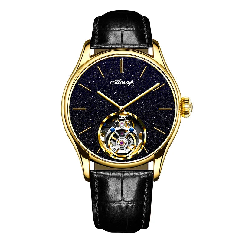 AESOP Mens Luxury Real Flying Tourbillon Mechanical Sapphire Waterproof Watch Skeleton Watches for Men Wristwatches Male 2025 A