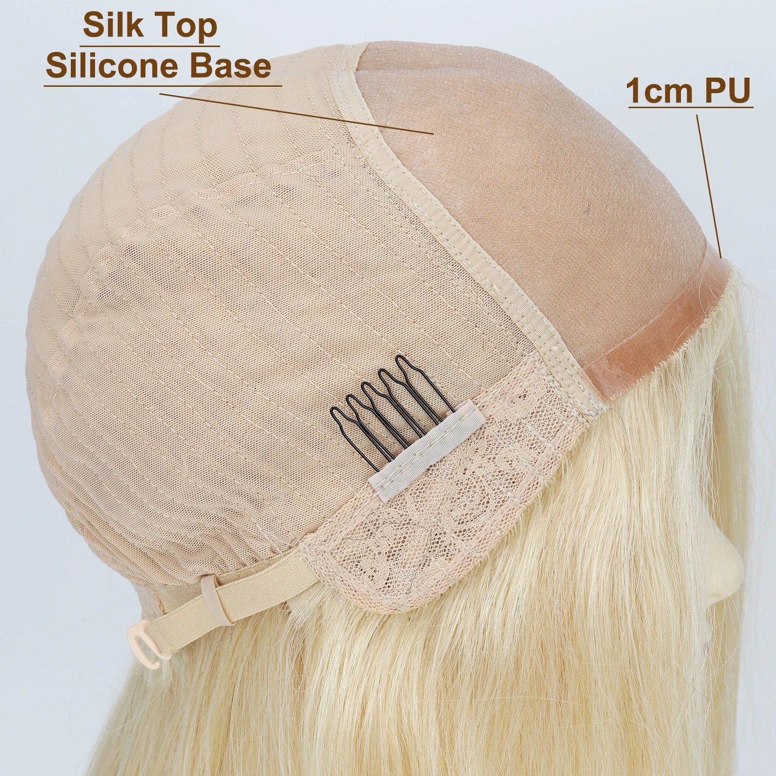 16inch Silk Top Wig without Lace Front #613 Real Virgin European Human Hair Wig with 1cm PU Silicone Base Natural Scalp