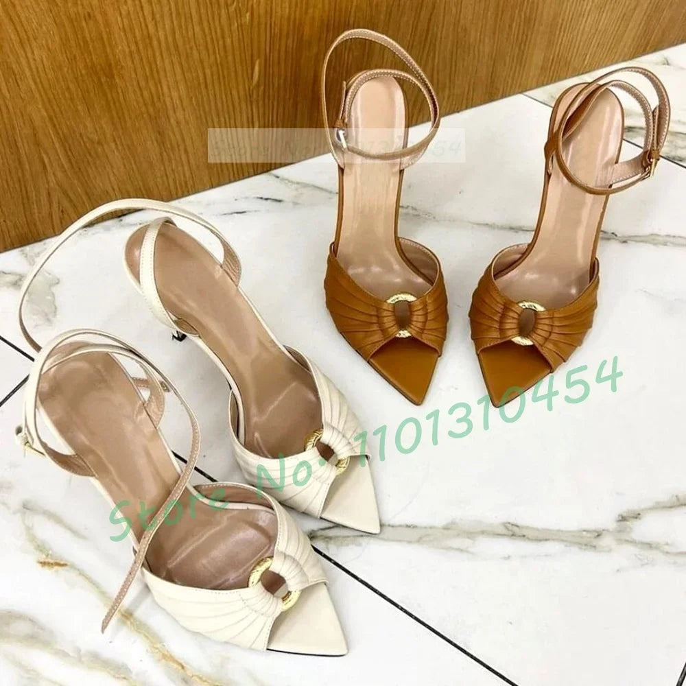 Metal Ring Peep Toe Women Sandals White Elegant Stiletto High Heels Summer Shoes Ladies All Match Party Casual Trending Sandals