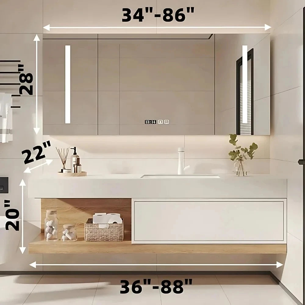 Bathroom Furniture Full Set Vanity With Sink Modern Bathroom Cabinet And LED Intelligent Defog Mirror Cabinet Set Large Storage