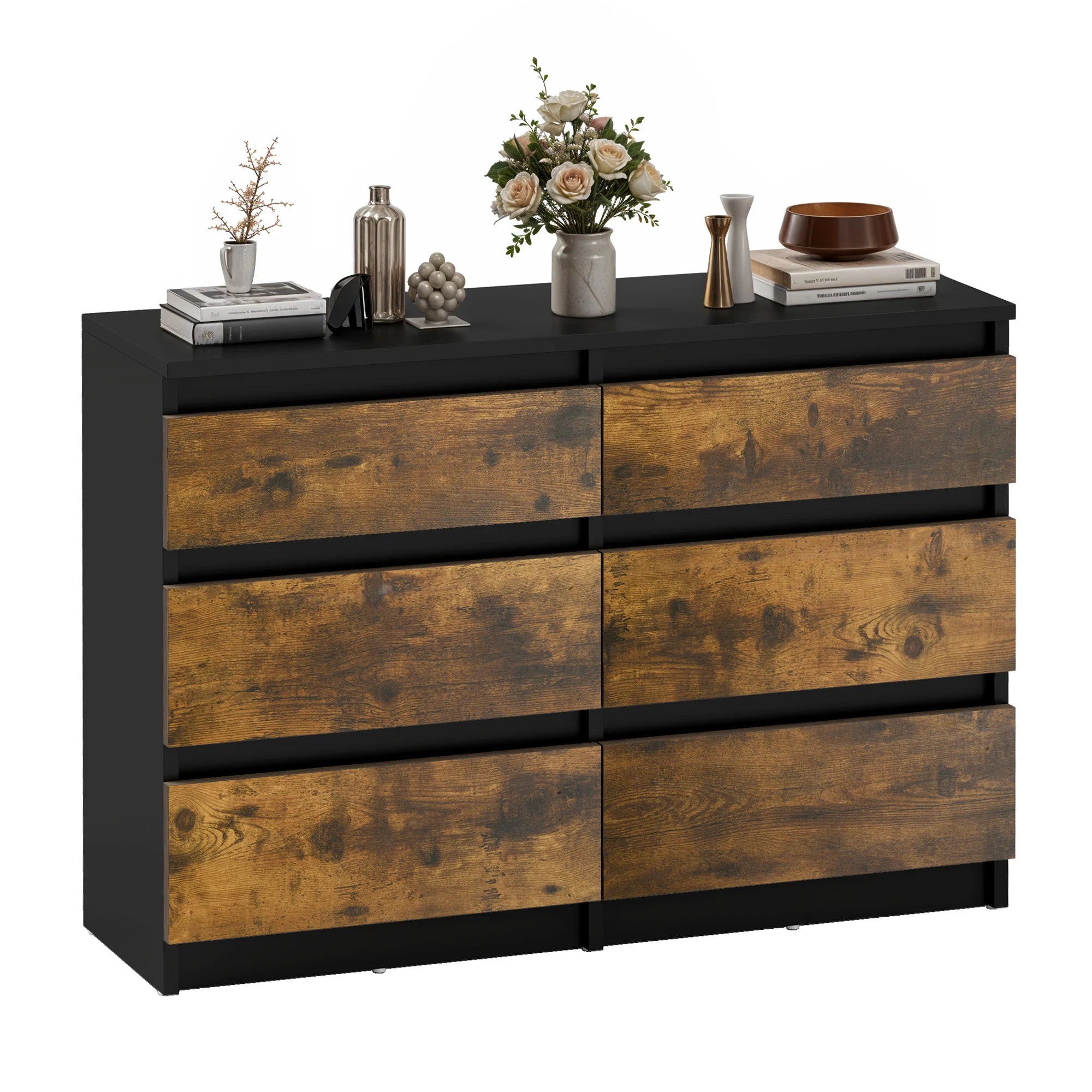 YITAHOME 6-Drawer Chest - Modern 100x30x70cm Bedroom Storage Unit, Durable MDF & Particleboard for Clothes & Essentials