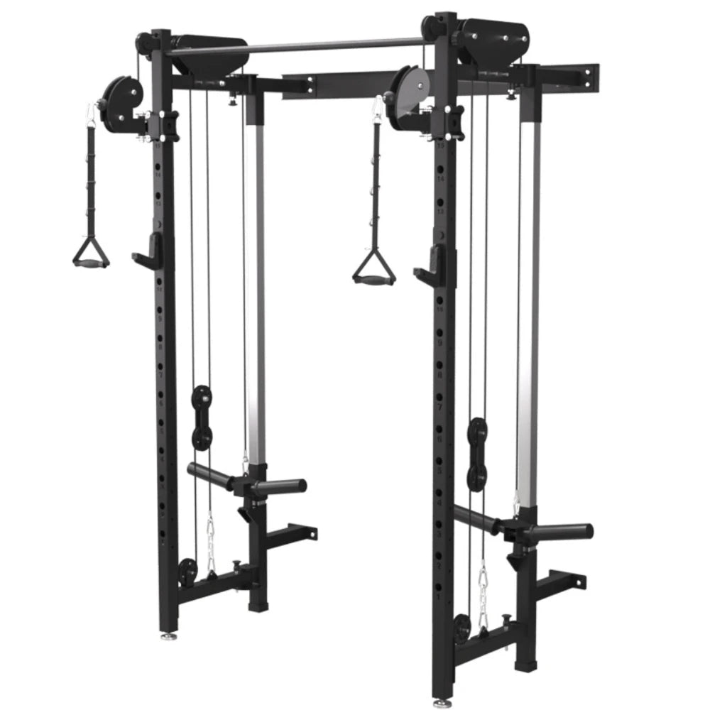 Foldable Squat Rack Wall Mount Multi-Function Trainer Bench Press LAT Pulldown Home Gym Strength Workout Fitness Equipment