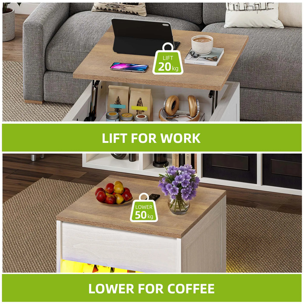 YITAHOME Square Lift Top Coffee Table - Rustic Wood with Storage, Farmhouse Grey Wash, 60x60x45cm for Living Room
