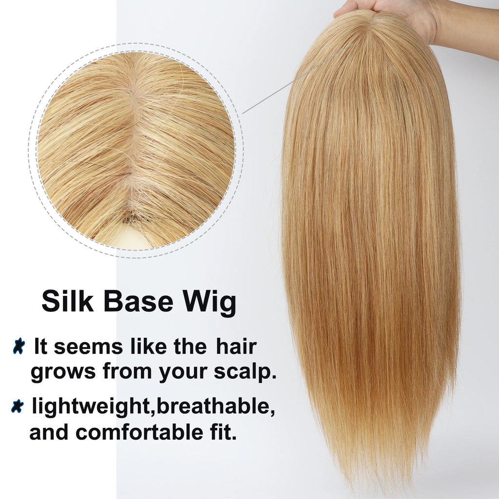 Silk Top Wig with PU Around #27 Honey Blonde Hair Real Remy Human Hair Wig for Women 6x6 Silk Base Wig With Clips in Elastic Net