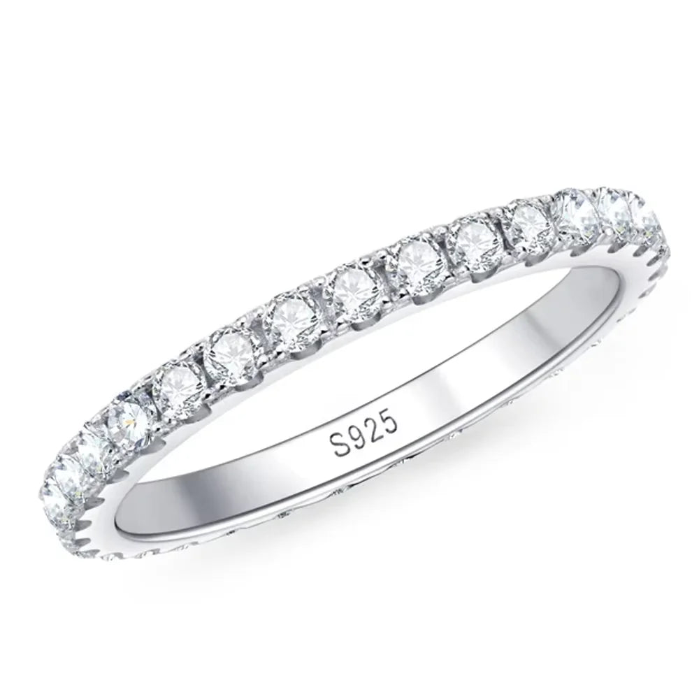 KNOBSPIN 2mm D Color Moissanite Ring 925 Sterling Sliver Solid 18k White Gold Eternity Band Wedding Engagement Rings For Women