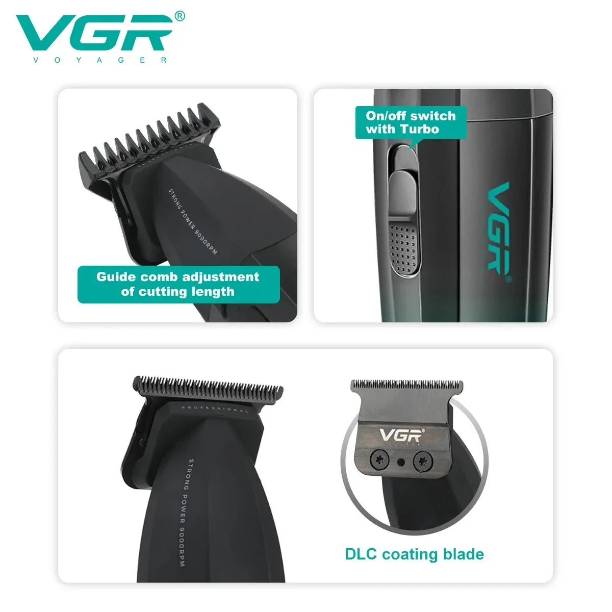 VGR Hair Trimmer Professional Shaver Adjustable Hair Clippers Cordless Hair Cut Machine Metal Trimmer for Men V-003 V-906 V-308