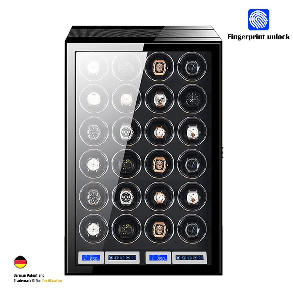 Luxury Automatic Watch Winder12 24 30 Slot Wood Mechanical Watch Box Fingerprint Unlock Quiet Mabuchi Motor Watches Storage Safe