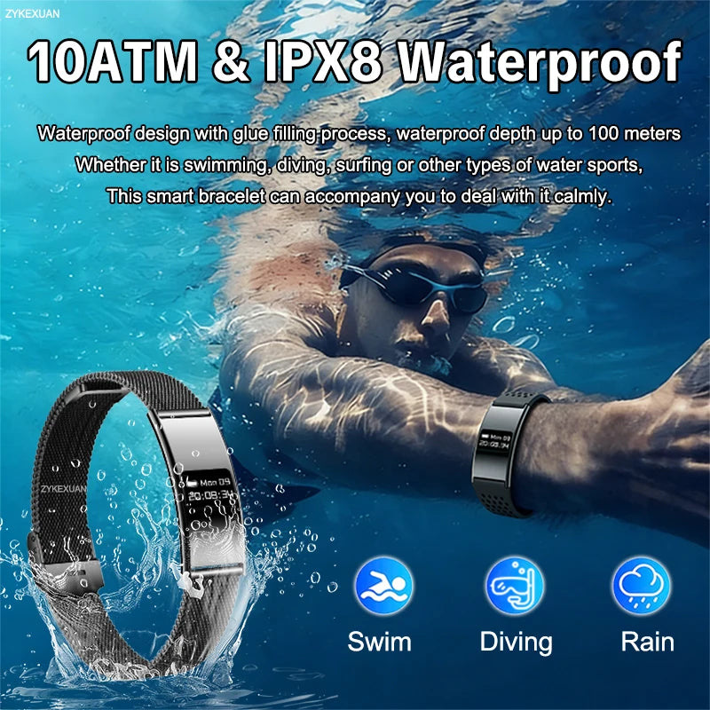 2026 New Fitness Tracker Smart Bracelet Men Women IPX8 Waterproof Heart Rate Sleep Monitoring Outdoor Sport Pedometer Smartwatch