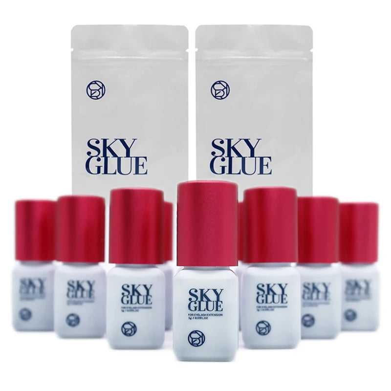 10 Bottles SKY Glue For Eyelash Extension Korea 5ml Black Red Blue Cap Beauty Health Lava Lash Shop Makeup Tools Adhesive
