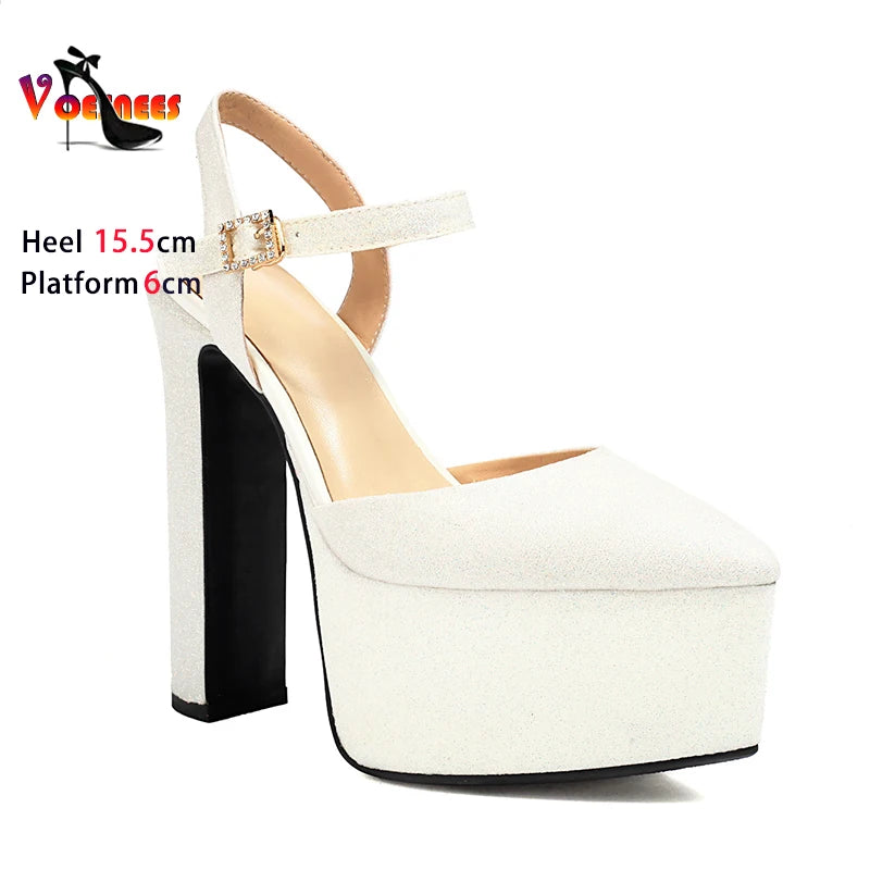 Sequin Sandals For Women Fashion Platform Pointed Toe Model Catwalk Show Shoes Club Party Woman Summer High Heels Plus Size 43