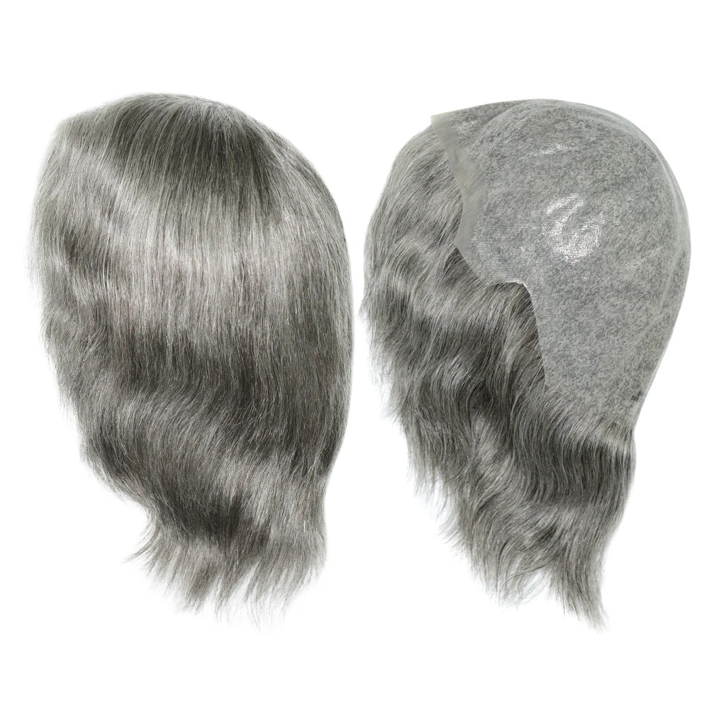 6" Short India Human Hair Wig Thin Skin Full Head Wig for Men All Hand Made Toupee Wigs Cap