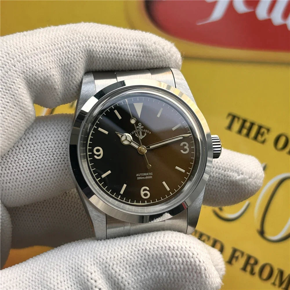 Hruodland 2025 New 36mm Retro Men Automatic Mechanical Watches F029 NH38 Men Dress Watches Stainless Steel 20Bar Diving Clock