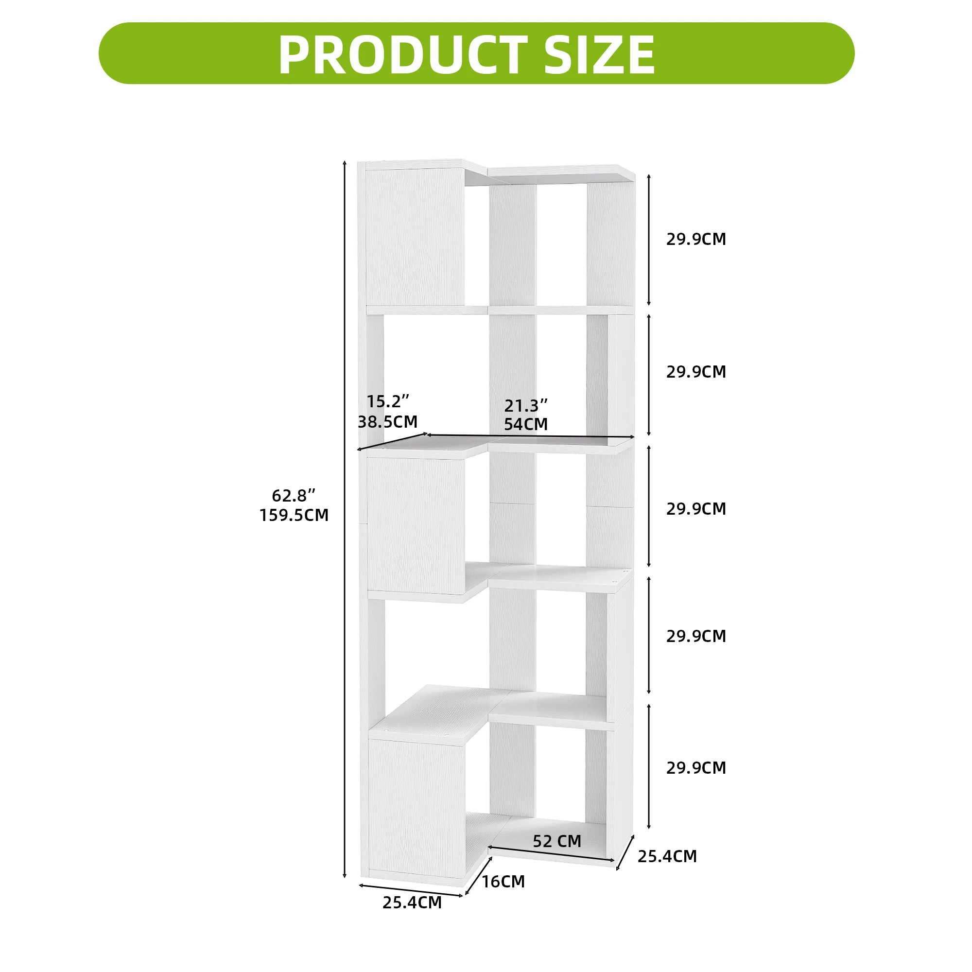 YITAHOME Wooden 5-Tier Corner Bookcase - Floor Standing Display Shelf 54x40x159.5cm for Living Room/Office