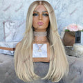 Ash Blonde Ombre Glueless V Part Wig Human Hair for Women Easy Wear Dark Golden Roots 1x4 U Part Wigs 100% Virgin Brazilian Hair