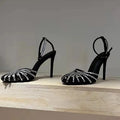 Rhinestone Sandals Woman High Heels Hollow Outs Summer Sandalias Woman Ankle Strap Crystal Shoes Women Stiletto Sandals Woman