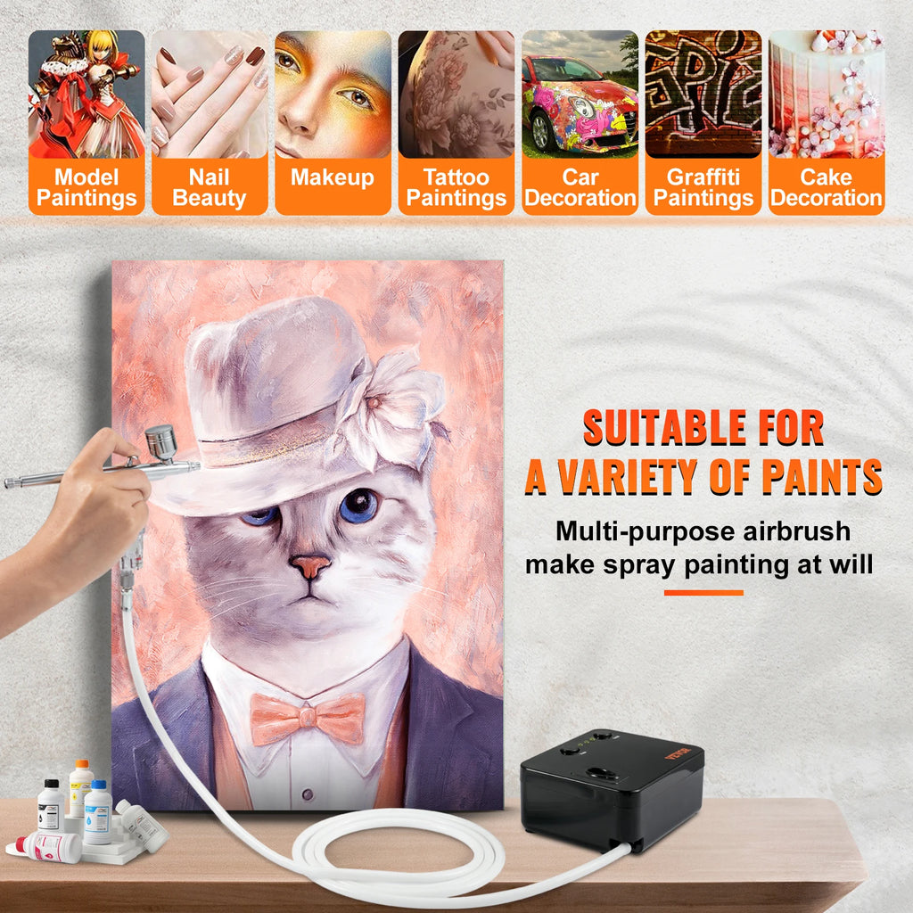 SucceBuy Dual-Action Airbrush Kit Multifunctional Airbrush System Compressor 0.3mm Spray Gun for Cake Painting Nail Makeup Model