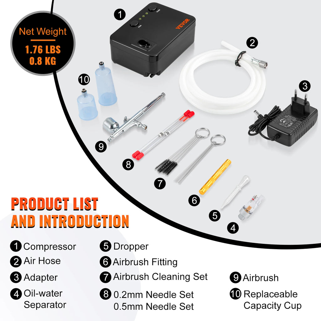 SucceBuy Dual-Action Airbrush Kit Multifunctional Airbrush System Compressor 0.3mm Spray Gun for Cake Painting Nail Makeup Model