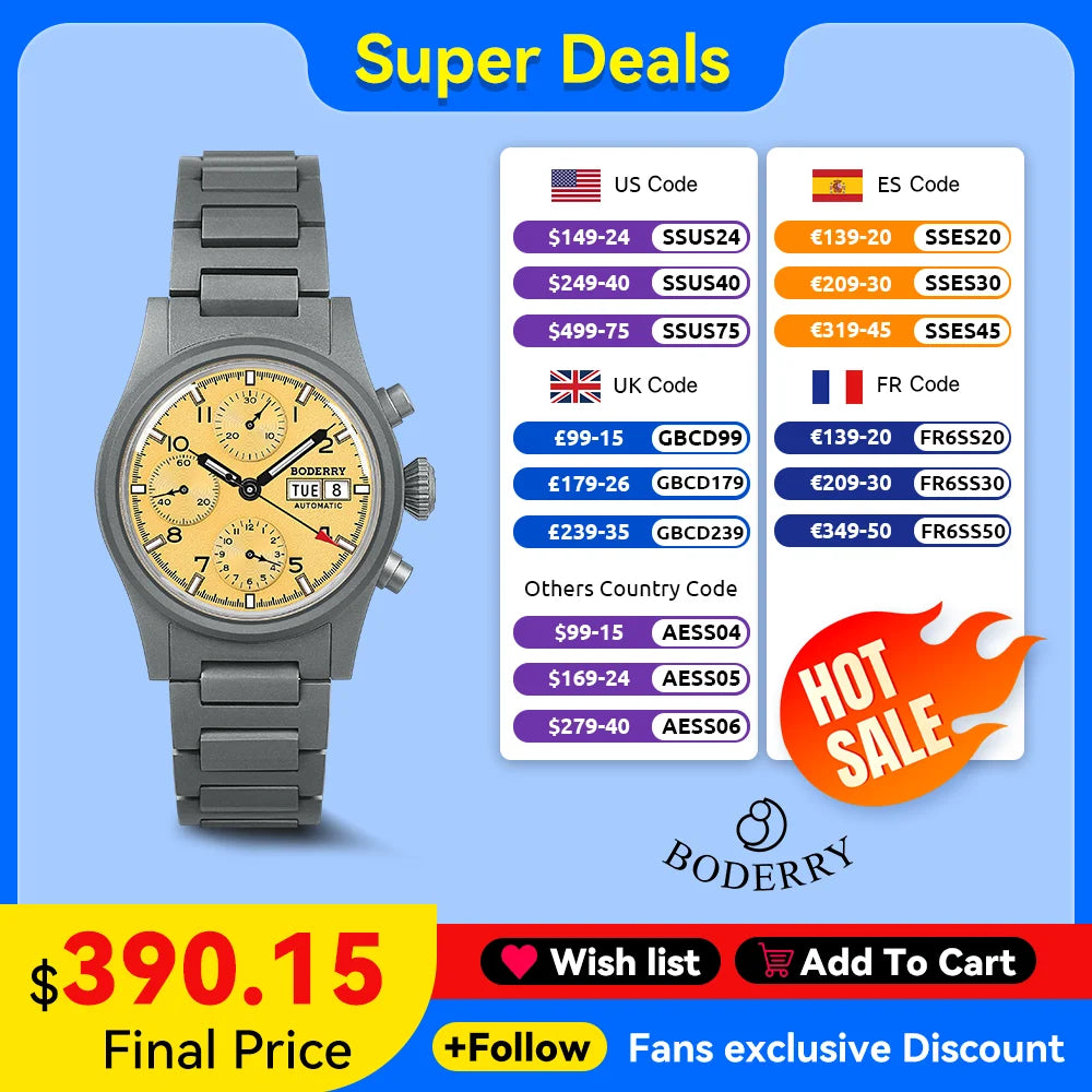 Boderry Chronograph Watch LANDMASTER Titanium Automatic mechanical Field Watches Outdoor Sport Waterproof Dive Wristwatch Men