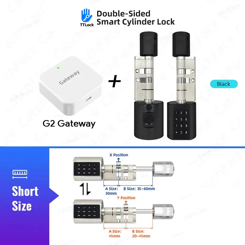 Catchfcae New Adjustable Replacement TTLock APP Fingerprint FRID Card Password Cylinder Electronic Smart Door Lock Digital