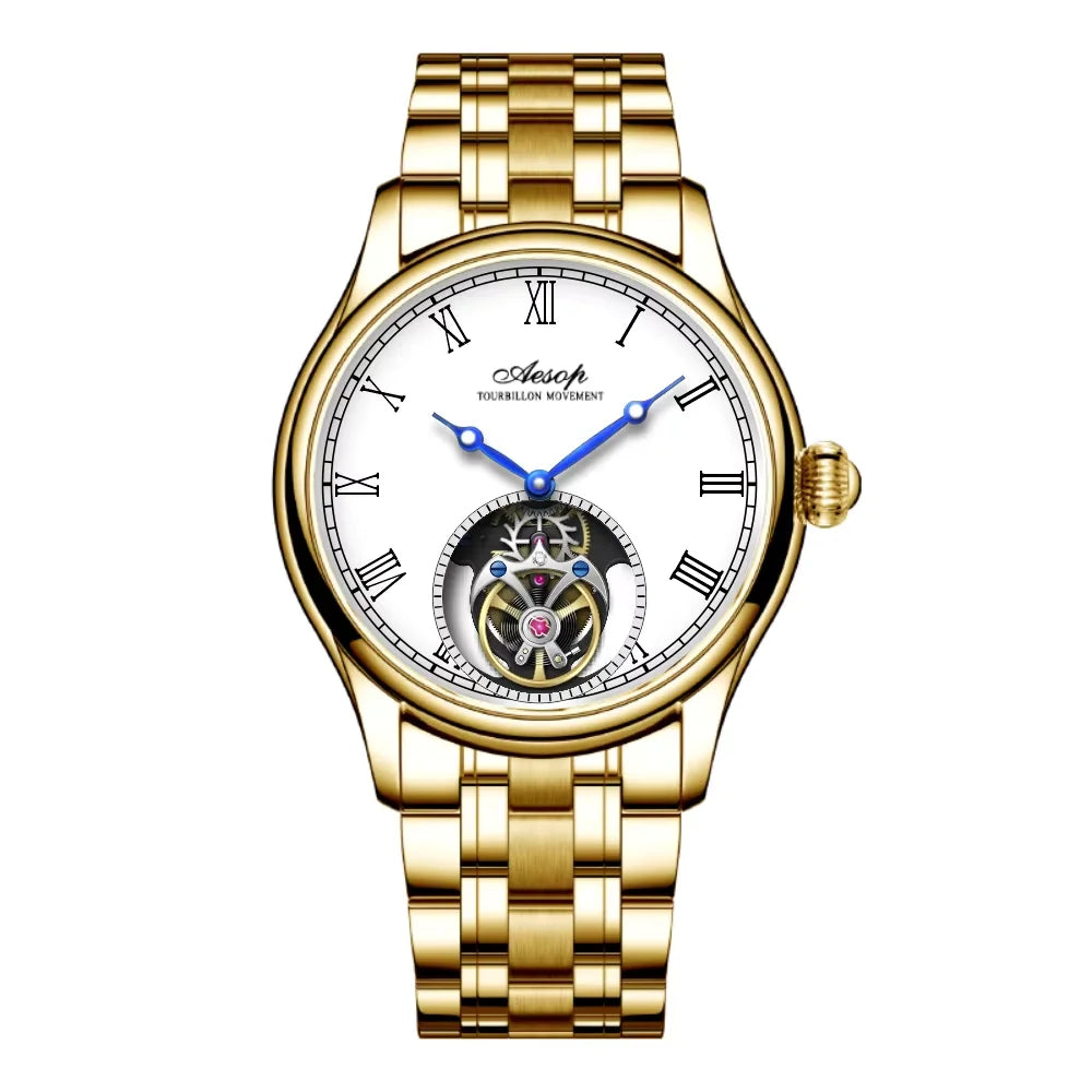 AESOP Real Tourbillon Mechanical Watches Limited Edition Luxury Men Manual Winding Movement Leather/Stainless Steel Wristwatches