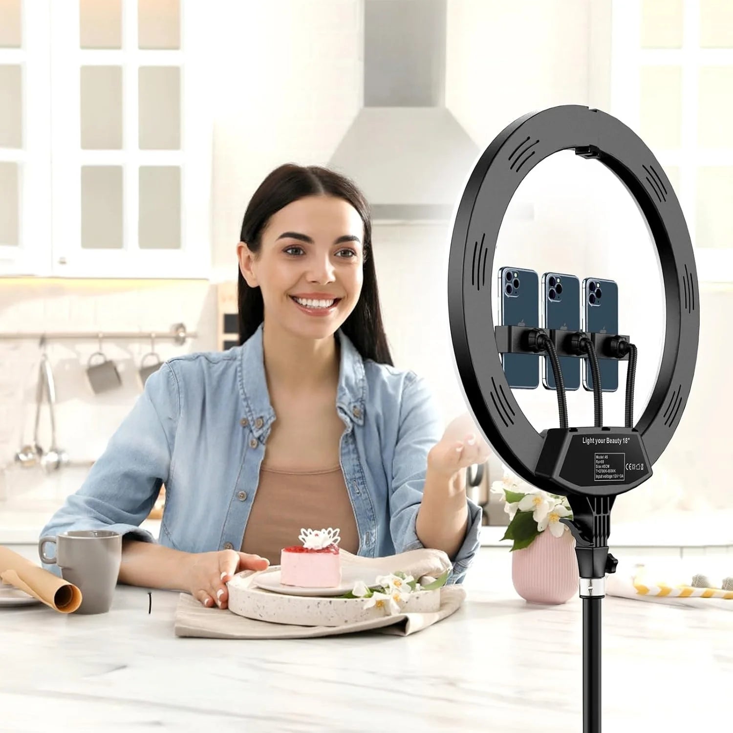 18 inch Ring Light Photo Studio Lamp with 78'' Tripod Stand Bi-Color 2700-6500K for Video Recording Makeup Selfie Ring Light