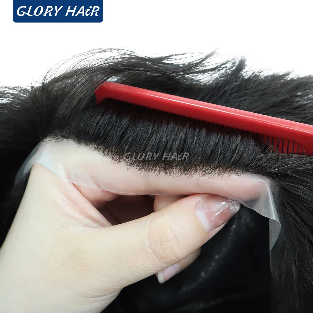Full Head Wig 6 inches Short Straight Hair Thin Skin Full PU Wig for Man and Women Natural Black 130% Density Human Hair Wig