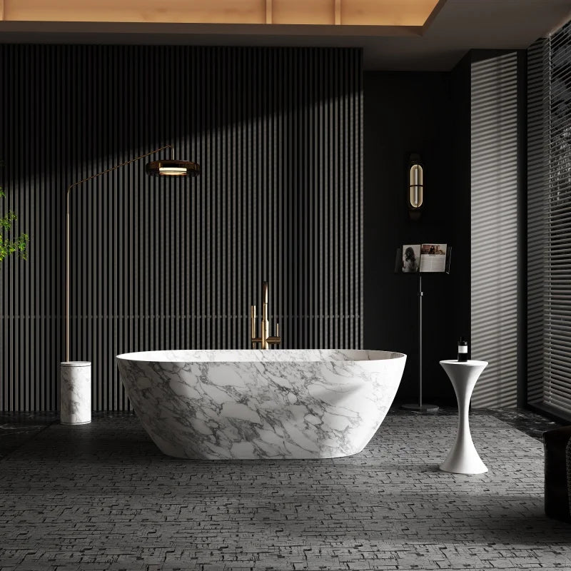 Freeform Natural Stone 1.7m Bathtub, Insulated Irregular Double Soaking Tub, Heat-Retention Freestanding Luxury Bath for Home
