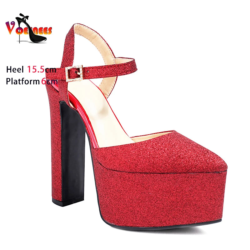 Sequin Sandals For Women Fashion Platform Pointed Toe Model Catwalk Show Shoes Club Party Woman Summer High Heels Plus Size 43