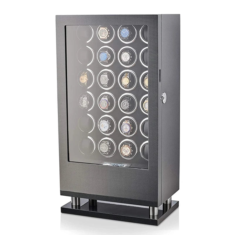 Luxury Automatic Watch Winder12 24 30 Slot Wood Mechanical Watch Box Fingerprint Unlock Quiet Mabuchi Motor Watches Storage Safe