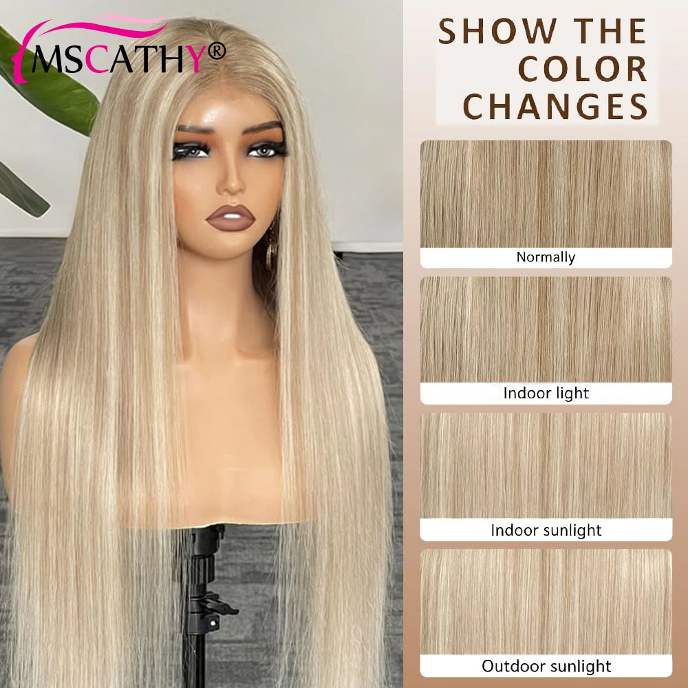 250% Beige Highlight Remy Human Hair Wigs For Women 13x4 Glueless UHD Transparent Lace Frontal Wig Straight Hair Wig Preplucked