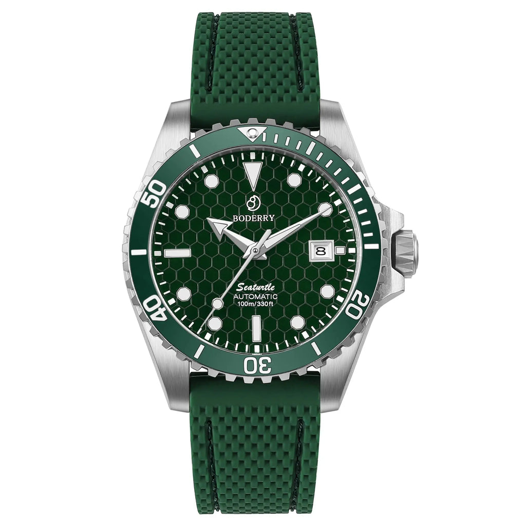 BODERRY Mens Automatic Watches Military Watch Mechanical Wristwatch Titanium Diver 100m Waterproof Sapphire C3 Luminous Sport