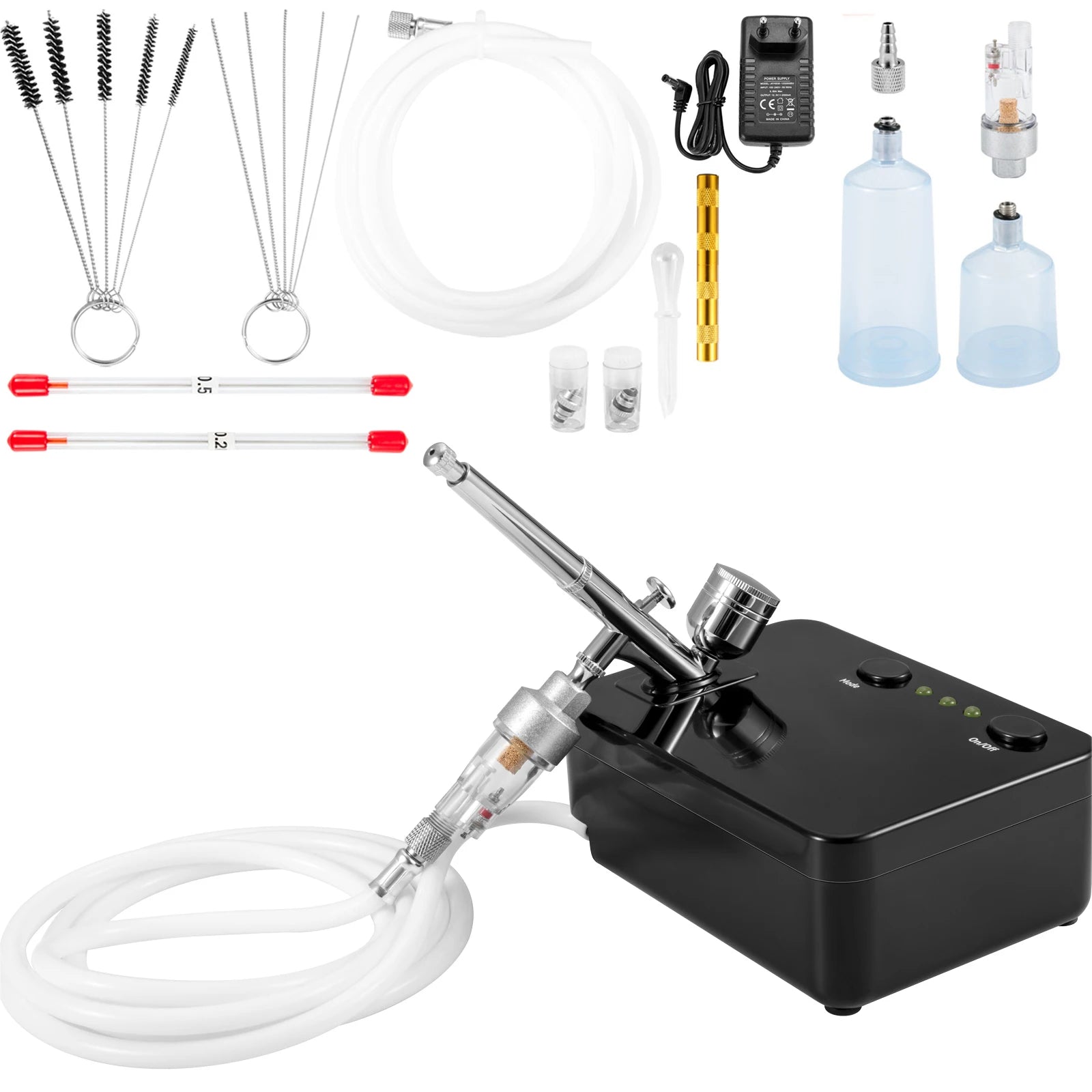 SucceBuy Dual-Action Airbrush Kit Multifunctional Airbrush System Compressor 0.3mm Spray Gun for Cake Painting Nail Makeup Model