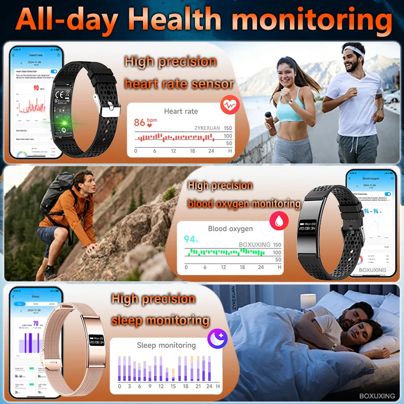 2026 New Fitness Tracker Smart Bracelet Men Women IPX8 Waterproof Heart Rate Sleep Monitoring Outdoor Sport Pedometer Smartwatch