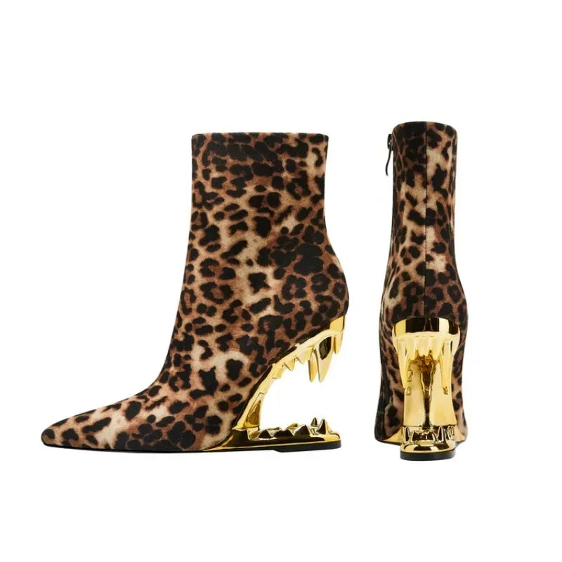 High Quality European and American Designer Runway Shoes 2023 Sexy Shaped High Heels, Fashionable Flame Rhinestone Short Boots