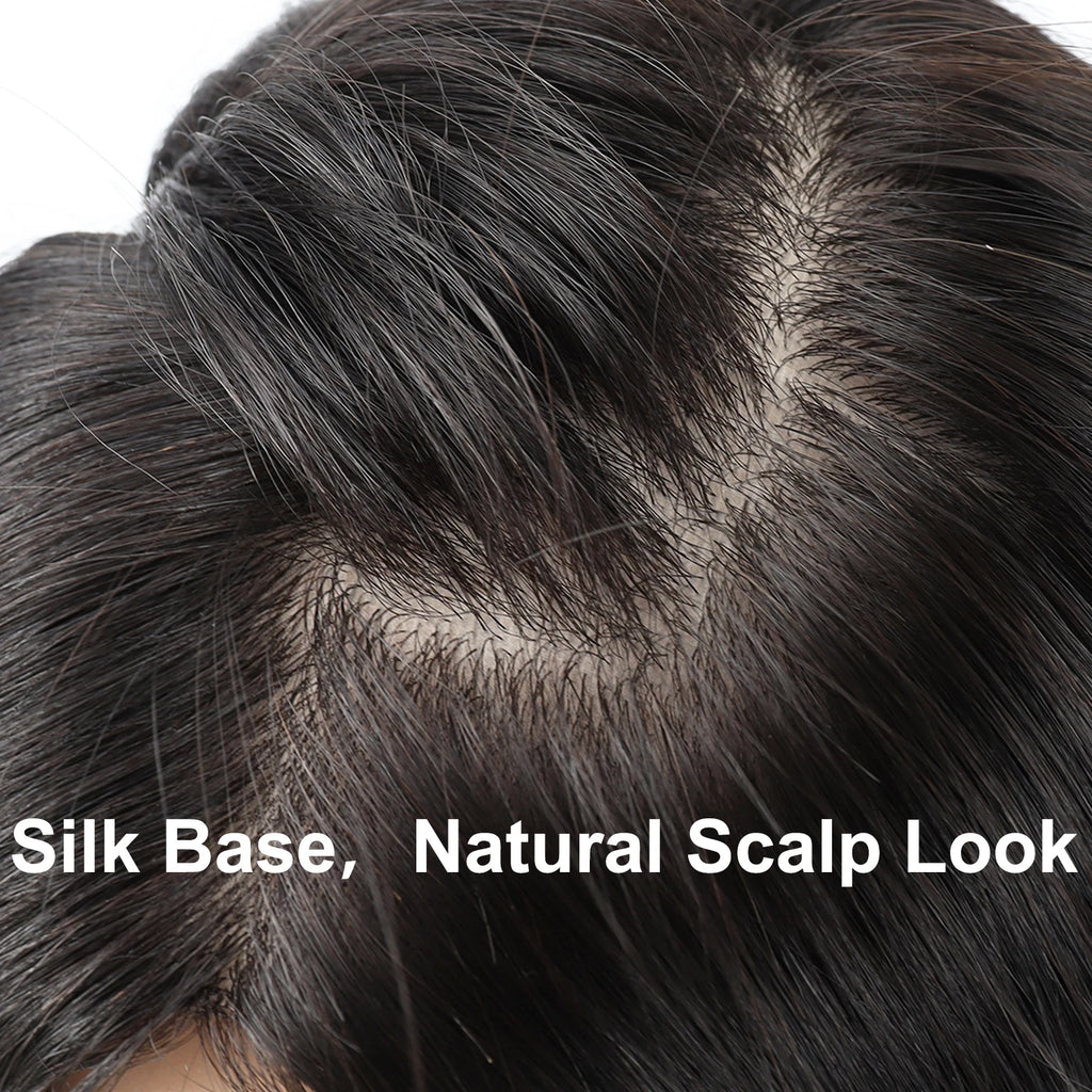 Full Lace Silk Top Wig with PU Front Layer Virgin Human Hair Wig for Women 5x5" Hand Tied Silk Base Natural Scalp Look