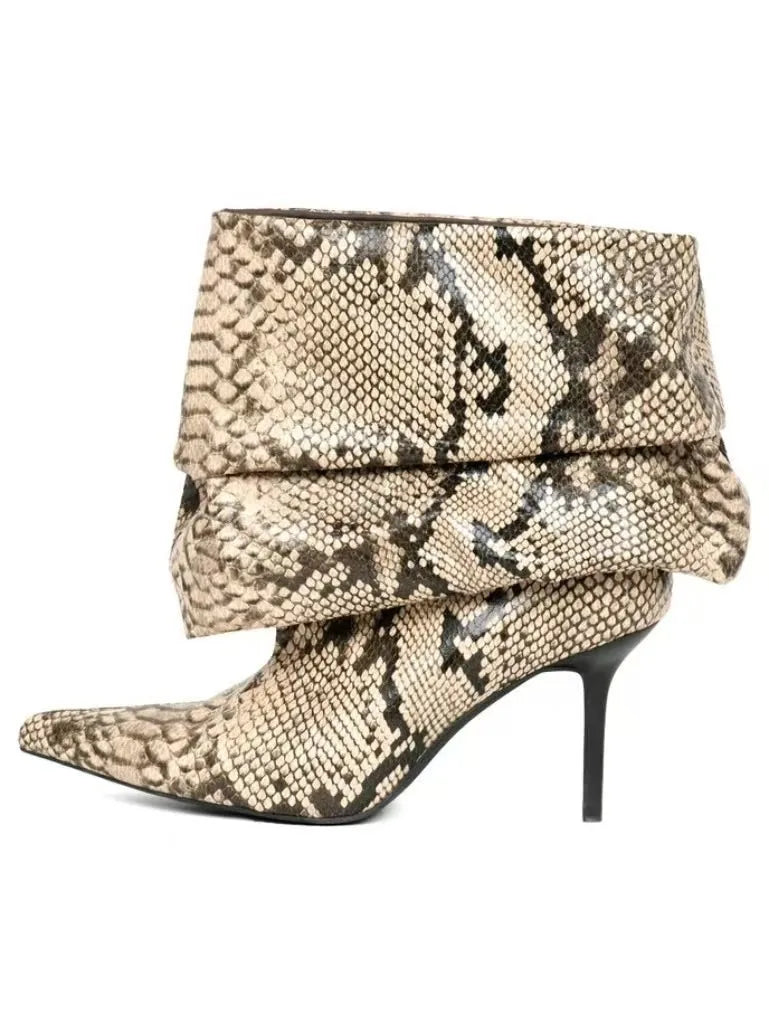 European and American High Heels, Pleated Pile Boots, Pointed Fashion Fashion Fashion, Sexy Women's Plus Size Short Boots