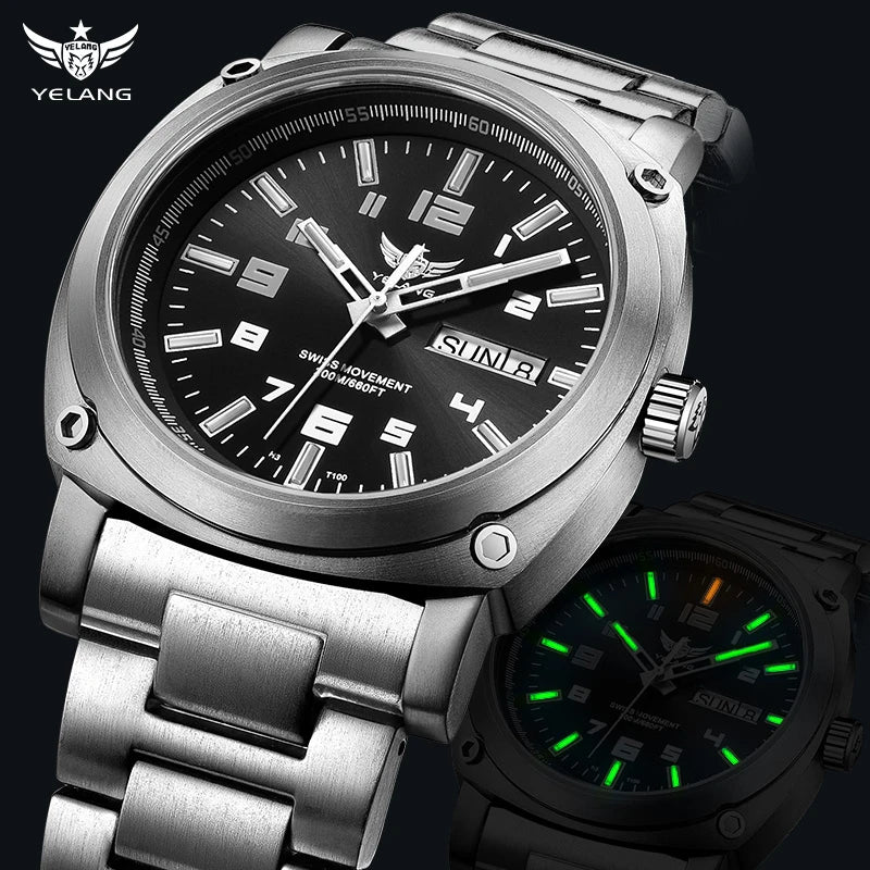 YELANG Men Automatic Watches Titanium Alloy Case H3 T100 Gas SelfLuminous 200M Waterproof Mechanical Wristwatch Sapphire V3.4