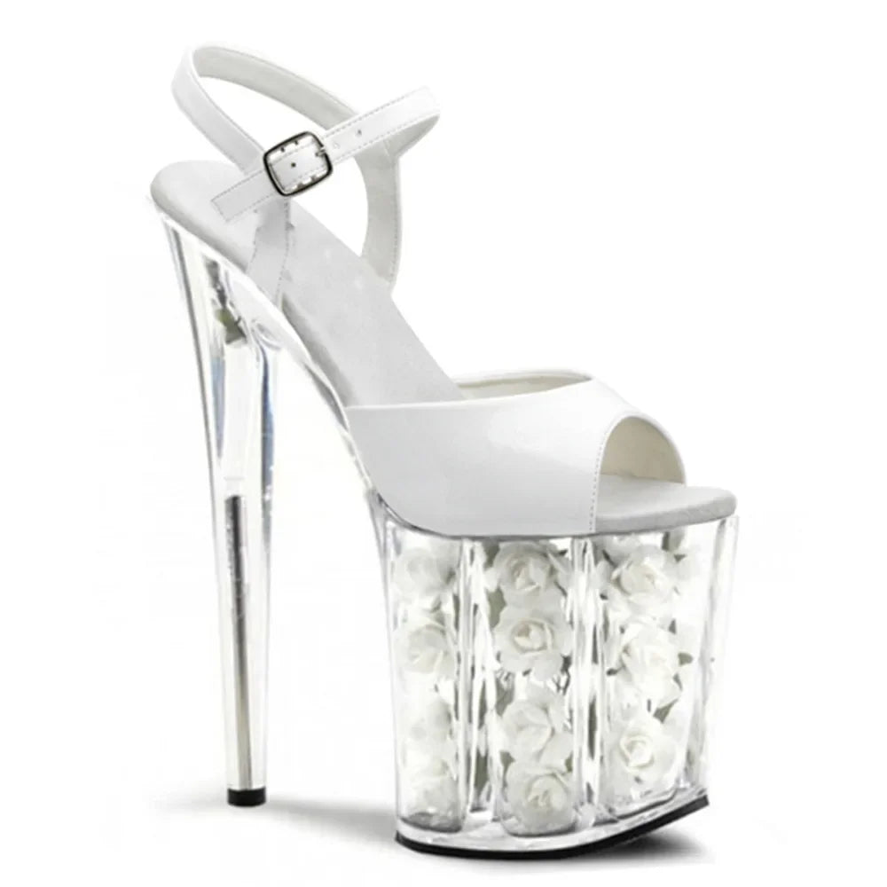 Beige Female sandals super high heels 20CM pole dance shoes thick bottom 10CM nightclub stripping striptease summer stilettos