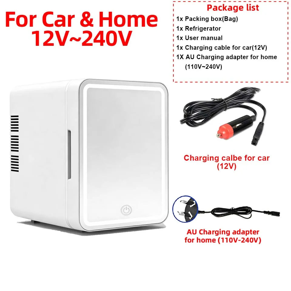 4L Mini Cooler＆Warmer Fridge With LED Light Mirror Portable Makeup Refrigerator Cosmetic Storage Keep fresh Cooler for Car Home