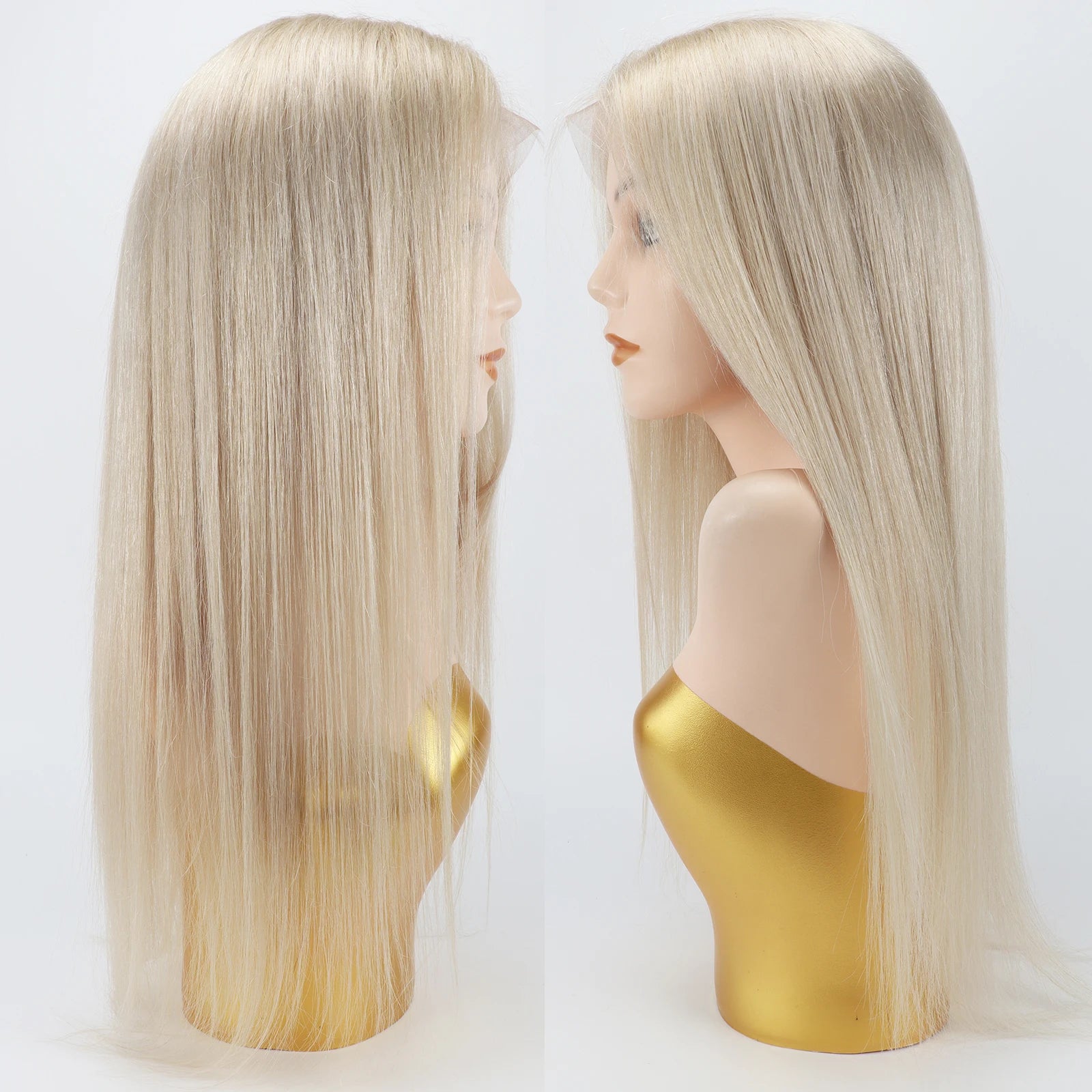 26" Platinum Blonde Full Lace Wig Human Hair for Women Brazilian Remy Human Hair Wig Straight with Baby Hair Lightest Color #60